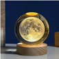 3D Moon Crystal Ball Lamp with Wooden Base – Touch Control LED Night Light for Home & Office Decor